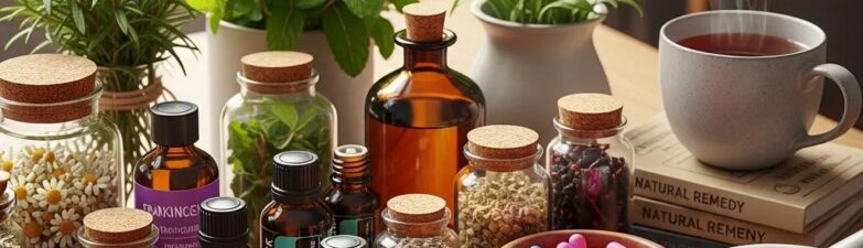 A collection of herbal supplements and organic wellness products emphasizing natural health solutions